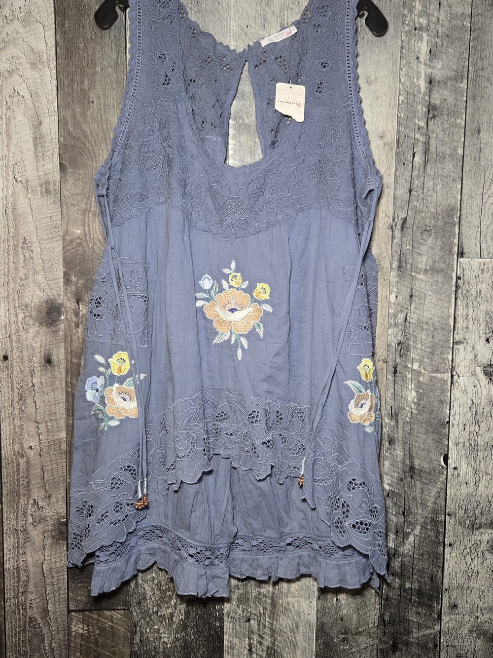 Free People Lavender Blue Embroidered Floral Romper